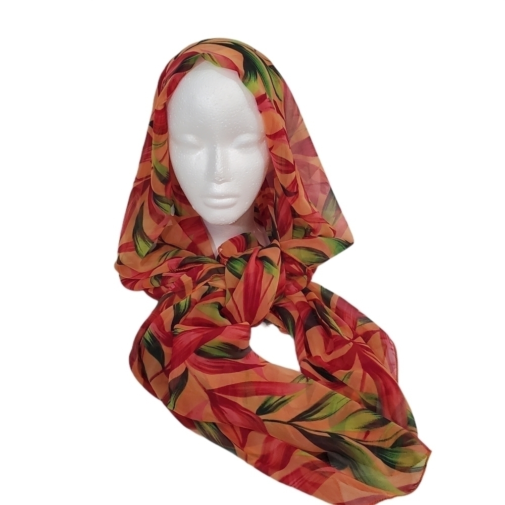 Bijoux Terner Semi Sheer Orange Leaf Pareo Scarf